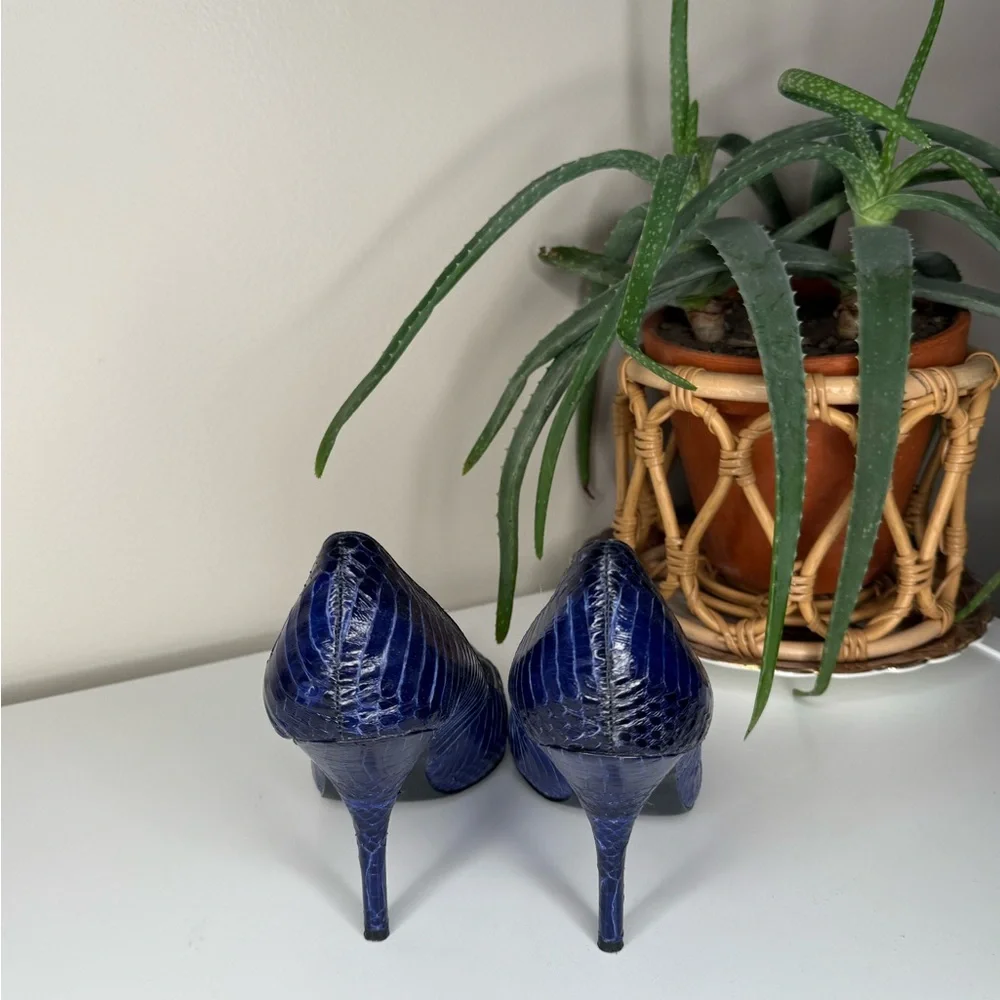 Vintage Nina New York Snakeskin Blue Pointed Toe Stiletto Heels Size 8.5M - Picture 5 of 13